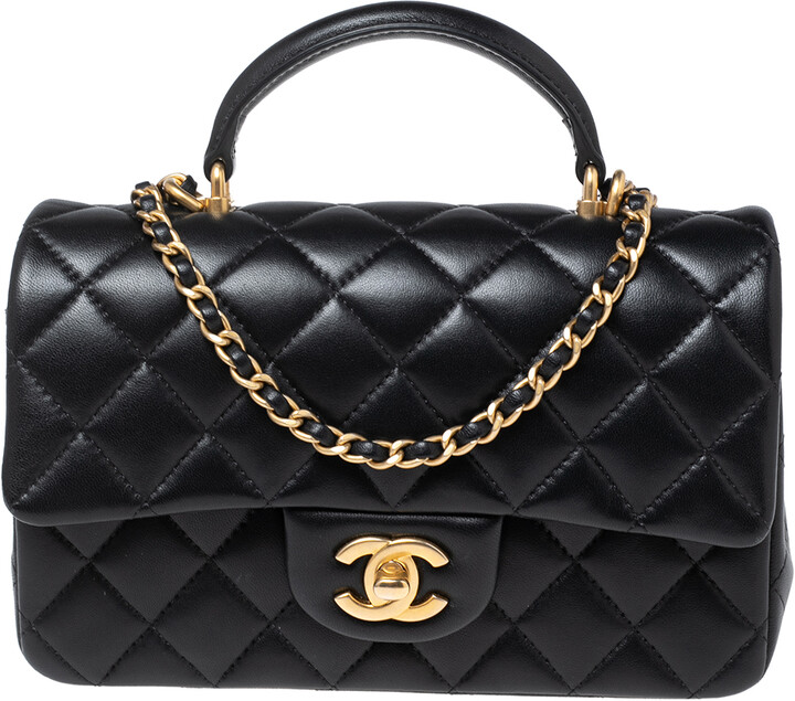 Chanel Black Quilted Leather Mini Rectangular Flap Top Handle Bag