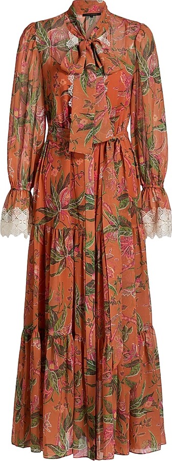 Kobi Halperin Women's Payne Long-Sleeve Tiered Maxi Dress - Coral Multi - Size XS