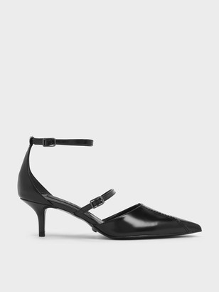Charles & Keith Zigzag Detail Leather Mary Jane Kitten Heels