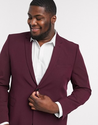 Burton Menswear Big & Tall skinny suit jacket in burgundy