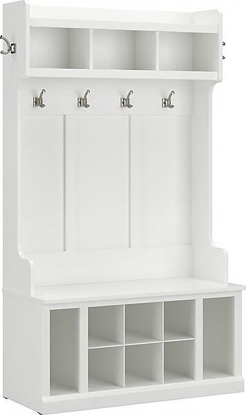 Bush Furniture Woodland 40W Hall Tree and Shoe Storage Bench with Shelves, White Ash (WDL002WAS)