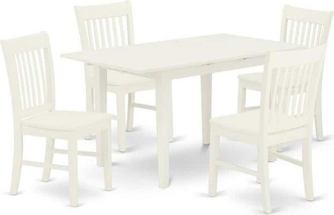 5-Piece Linen White Finish Solid Wood Top - Rectangular Dining Room Set with Butterfly Leaf - Seats 4