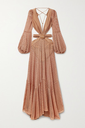 PatBO Embellished Cutout Stretch Jersey-trimmed Crochet-knit Maxi Dress - Antique rose