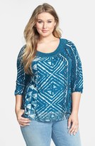 Thumbnail for your product : Lucky Brand Crochet Trim Print Jersey Top (Plus Size)
