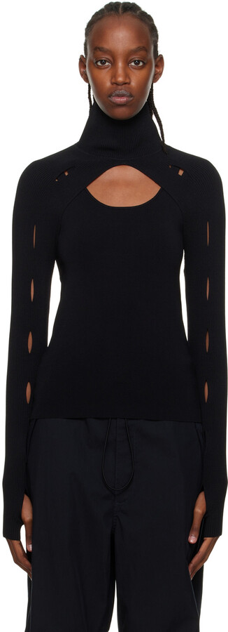 black cut out turtleneck top