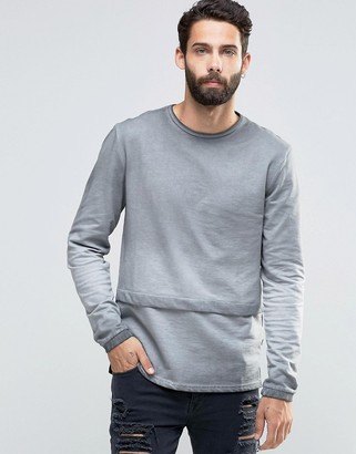 ONLY & SONS Crew Neck Sweatshirt in Faded Oil Wash with Panel