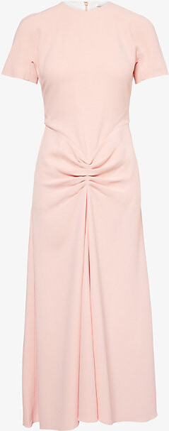 Victoria Beckham Womens Antique Pink Gathered Round-Neck Crepe Midi Dress 12