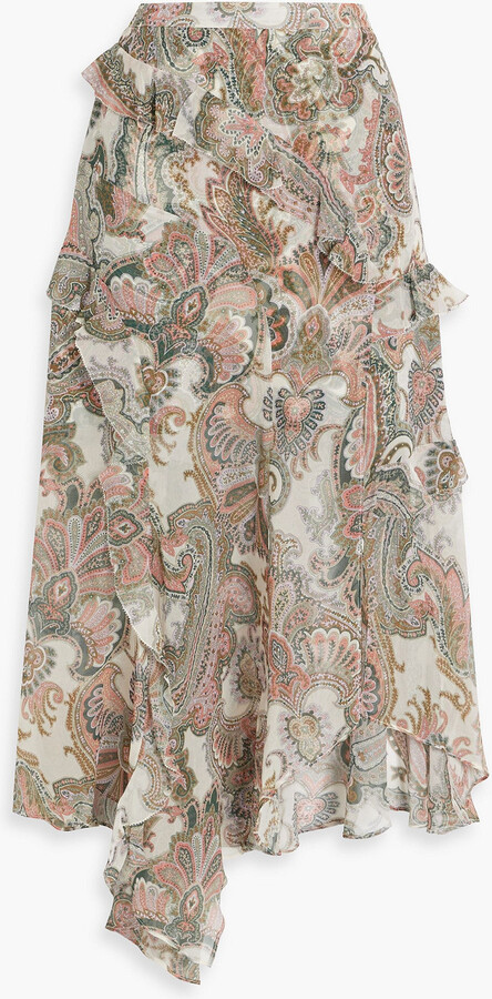 Veronica Beard Eleonora ruffled paisley-print silk-chiffon midi skirt
