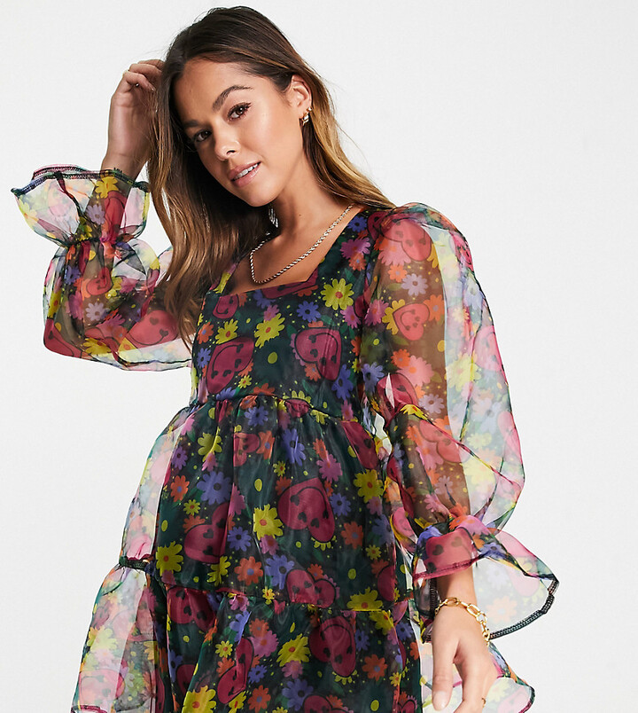Twisted Wunder Maternity smock mini organza dress in mixed print