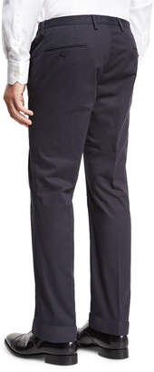 BOSS Stretch-Cotton Flat-Front Trousers, Navy