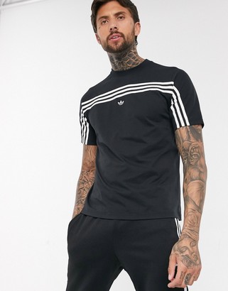 adidas t-shirt with 3 stripes and central logo in black - ShopStyle