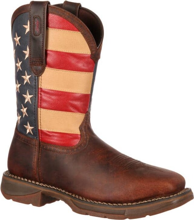 Durango Men's Rebel Work Non Waterproof 11 in. Wellington Work Boots - Steel Toe - Dark Brown and Union Flag Size 9 (W)