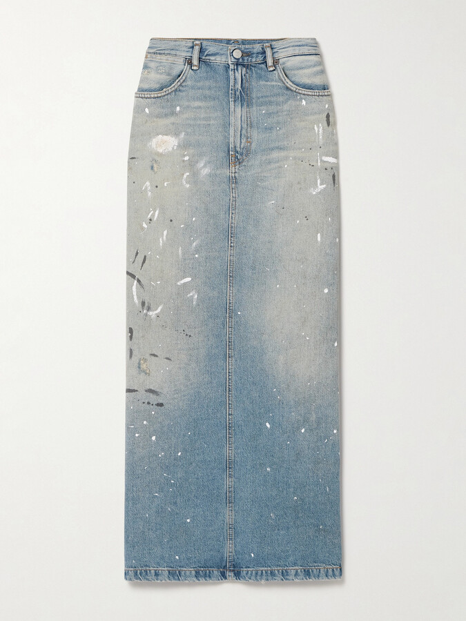 Acne Studios Paint-splattered Denim Maxi Skirt - Blue