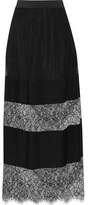 Thumbnail for your product : Maje Paneled Lace And Crepe Midi Skirt