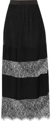 Maje Paneled Lace And Crepe Midi Skirt