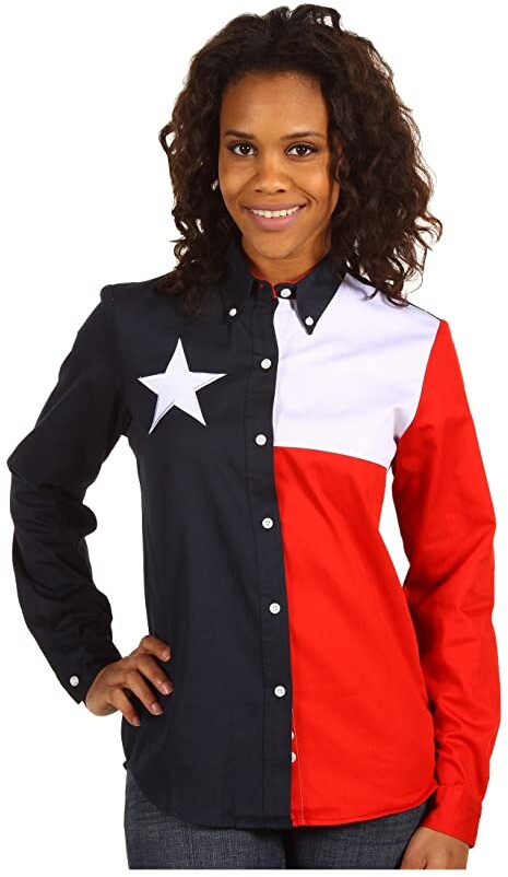 Roper Women's S/L Stars and Stripes Pieced Flag Red 3 Button-up 