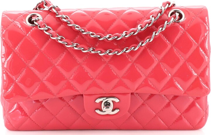 Chanel Pink Quilted Patent Leather Classic Medium Double Flap Bag