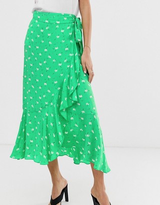 2nd Day Limelight Anemone floral print ruffle wrap midi skirt