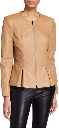 Private Label Zip-Front Leather Peplum Jacket