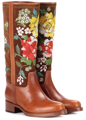 Etro Embroidered suede and leather boots