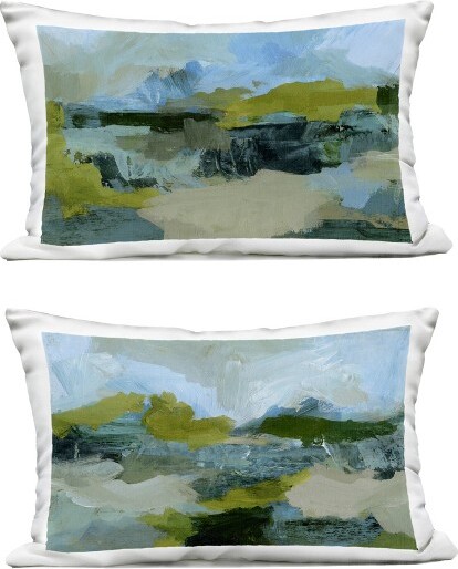 Stupell Industries StupellIndustriesAbstractionwithGreenDetails2pcOutdoorDecorativeThrowPillowSet14x20Each