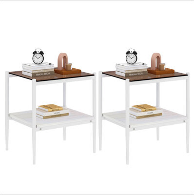 Ebern Designs Set of 2 Rectangle End Table Tempered Glass Tabletop with MDF layer Modern Table for Living Room