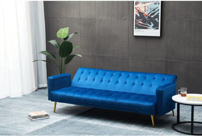 Latitude Run 3 Dark Blue Bed With Legs - Metal Velvet Wood +  Stable For Living Room Easy Assembly Supportive Frame Legs Comfortable Use