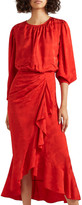 Thumbnail for your product : Johanna Ortiz Cuentos Y Relatos Ruffle-trimmed Silk-satin Jacquard Midi Dress
