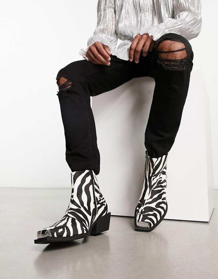 Canberra omgive mønster ASOS DESIGN cuban heeled chelsea boots in zebra print faux leather -  ShopStyle