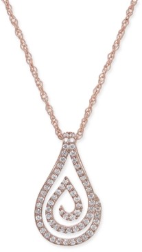 Macy's Diamond Spiral Teardrop Pendant Necklace (1/4 ct. t.w.) in 10k Rose Gold
