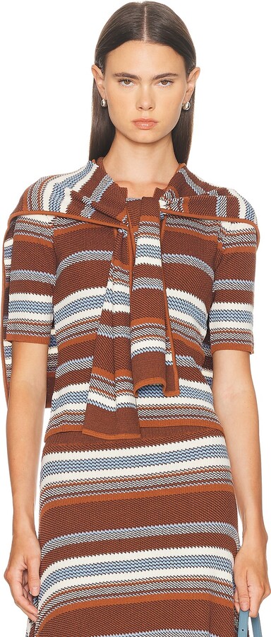 Monse Striped Jacquard Top & Scarf in Brown