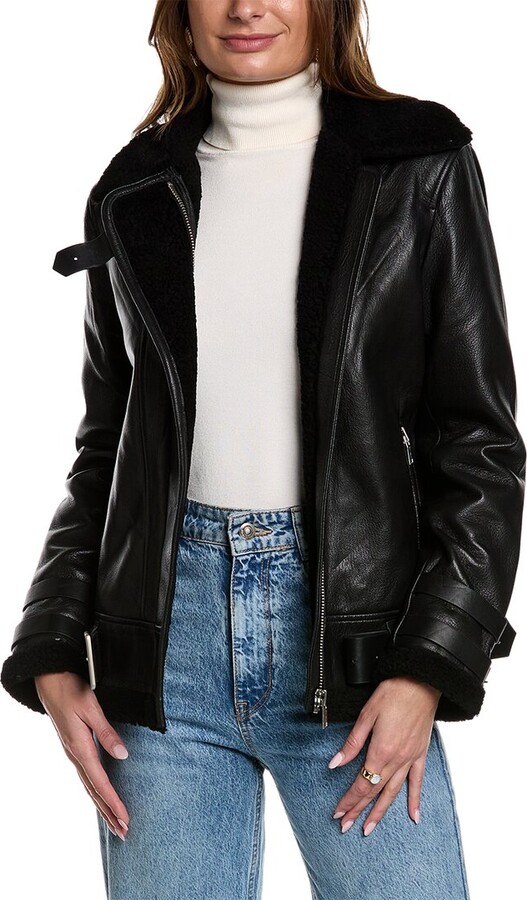 Airrobe Ena Pelly Minimalist Biker Jacket Black Aviator Jacket Ena