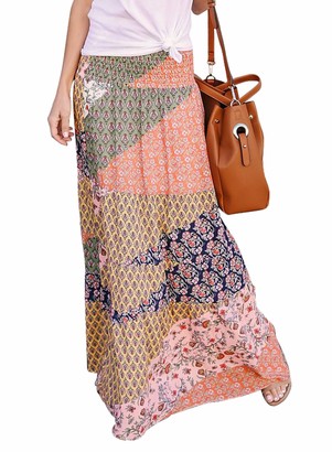 Reukree Womens Floral Print Maxi Skirt High Waist Summer Dresses
