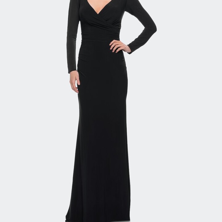 La Femme Long Sleeve Jersey Evening Dress With Ruching ShopStyle