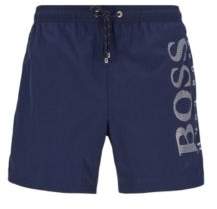 HUGO BOSS Quick Dry Swim Shorts With Metallic Logo Print - Dark Blue