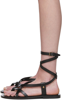 Saint Laurent Black Liya Cross Strap Sandals
