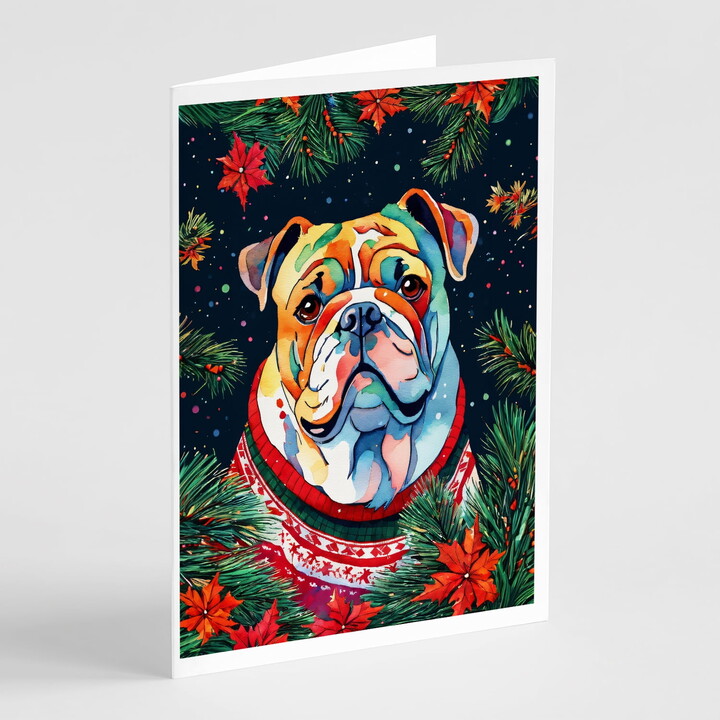 English Bulldog Christmas Greeting Cards Pack of 8 7 in x 5 in
