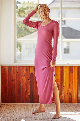 Bordeaux Slim V-Neck Maxi Dress By in Pink Size M