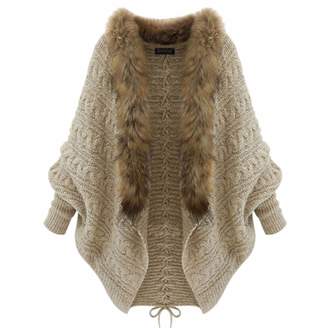 Qiyun Women Wool Blends Sweater Coat Fur Collar Cardigan Winter/Fall Chandail