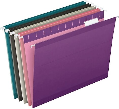 Pendaflex® Reinforced Hanging File Folders, 1/5 Tab, Letter Size, Assorted Jeweltone Colors, 25/Box (PFX 4152 1/5 ASST2)