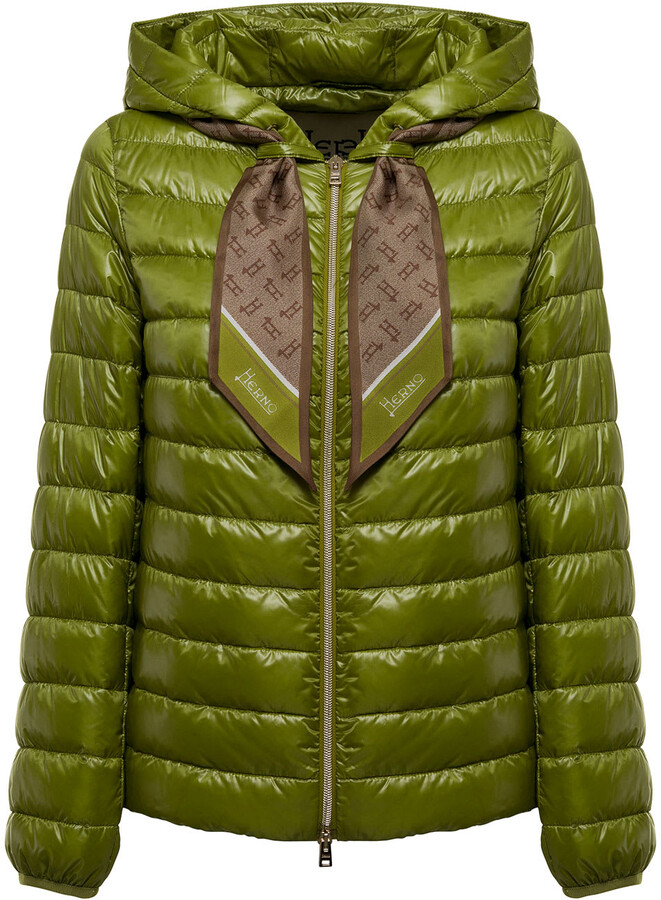 Herno Green Nylon Down Jacket With Foulard Detail - ShopStyle