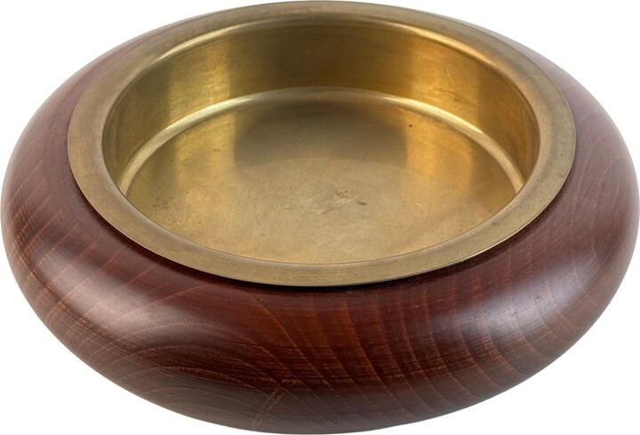 Italian Walnut And Patinated Brass Vide-poche / Ashtray By Sandro Petti, Liwan's