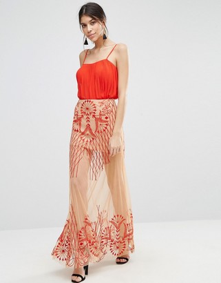 ASOS Maxi Skirt With Sheer Illusion Embroidery