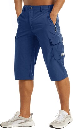 MAGCOMSEN Men's Capri Pants with 4 Pockets Linen Shorts Baggy Wide Leg Casual Yoga 3/4 Capri Shorts 