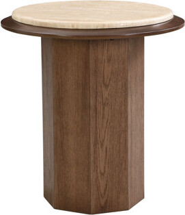 Williston Forge Kasha Travertine Top & Walnut End Table