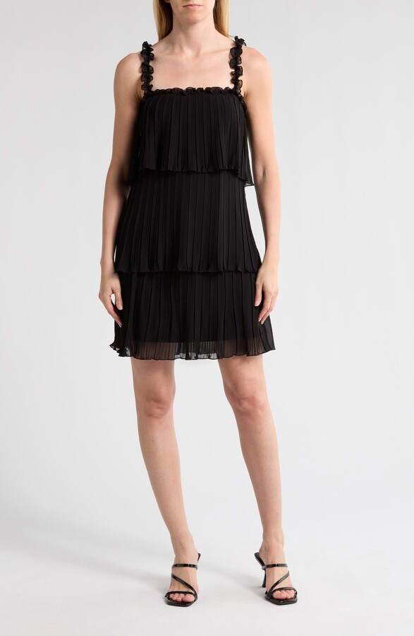 Pleated Tiered Chiffon Dress