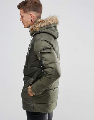 Hype Padded Parka In Khaki With Faux Fur Hood