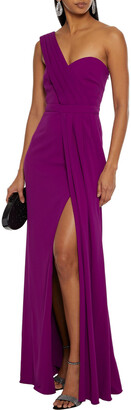 Badgley Mischka One-shoulder Pleated Stretch-crepe Gown