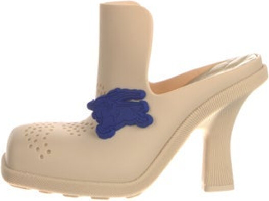 Burberry Rubber Mules Neutrals Round-Toes Platform Includes Box & Dust Bag