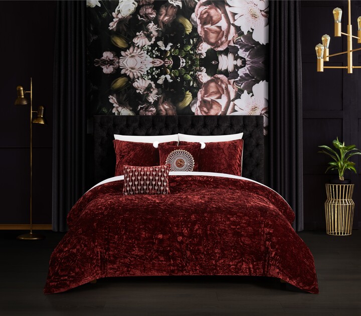 Mallen Home 7-Piece Ruffled Comforter Set Burgundy/Black 